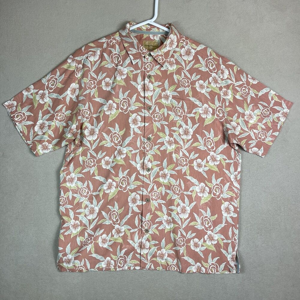 Tommy Bahama Shirt Men Medium Multicolor Floral Silk Hawaiian Short Sleeve Adult